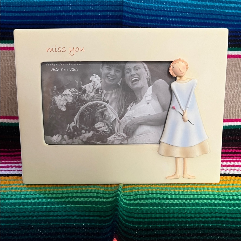 Demdaco Cream Blue Miss You Table / Wall Picture Frame Holds 4 x 6 NIB